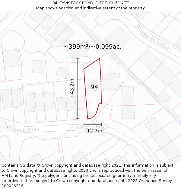 94, TAVISTOCK ROAD, FLEET, GU51 4EZ: Plot and title map