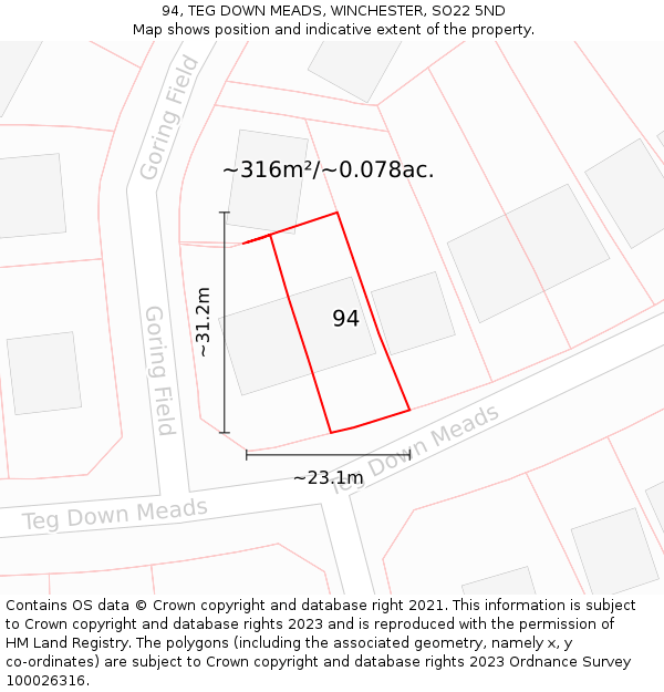 94, TEG DOWN MEADS, WINCHESTER, SO22 5ND: Plot and title map