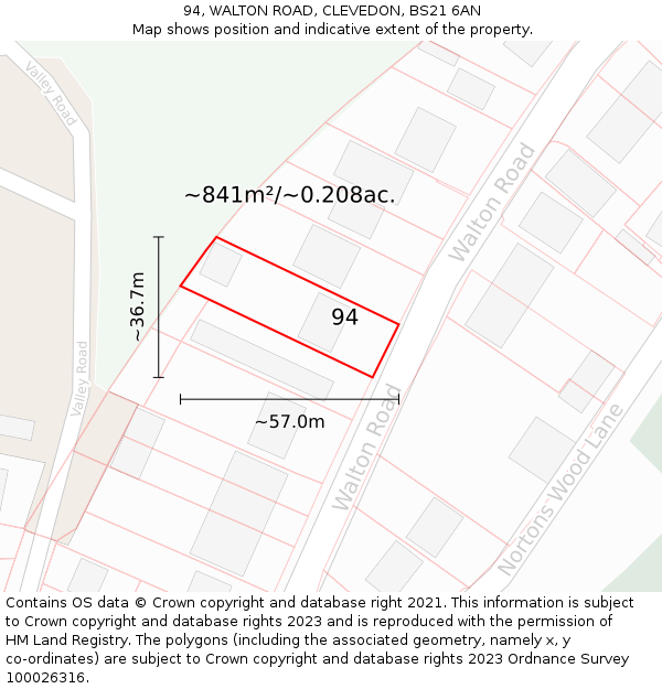 94, WALTON ROAD, CLEVEDON, BS21 6AN: Plot and title map