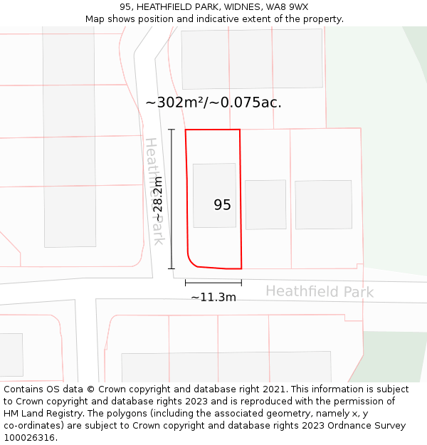 95, HEATHFIELD PARK, WIDNES, WA8 9WX: Plot and title map