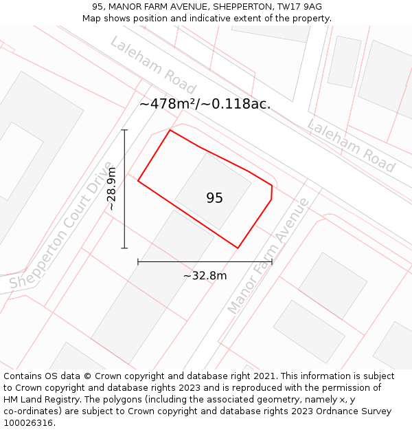 95, MANOR FARM AVENUE, SHEPPERTON, TW17 9AG: Plot and title map