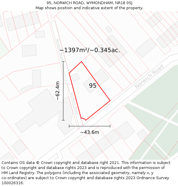 95, NORWICH ROAD, WYMONDHAM, NR18 0SJ: Plot and title map