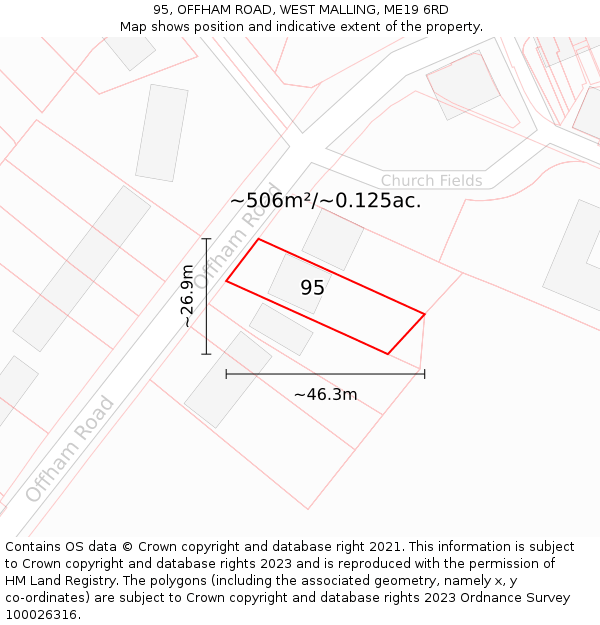 95, OFFHAM ROAD, WEST MALLING, ME19 6RD: Plot and title map