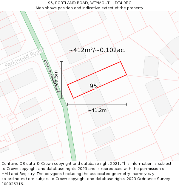 95, PORTLAND ROAD, WEYMOUTH, DT4 9BG: Plot and title map