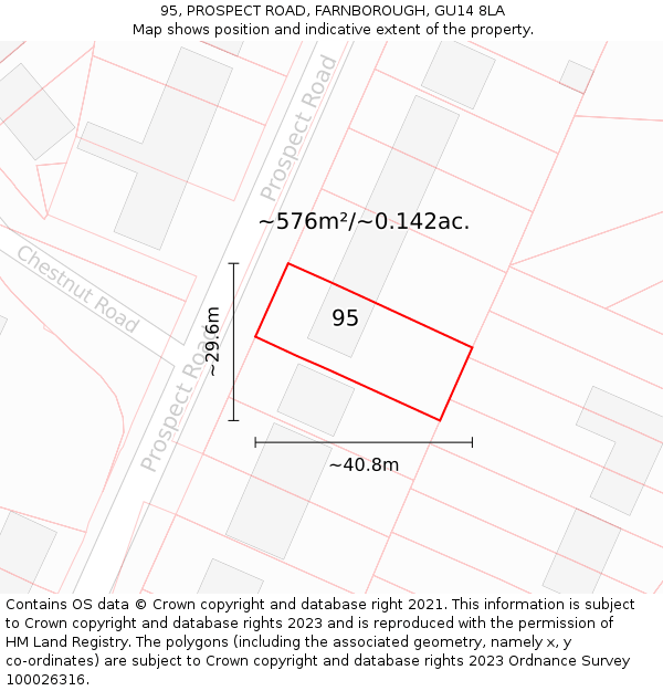 95, PROSPECT ROAD, FARNBOROUGH, GU14 8LA: Plot and title map