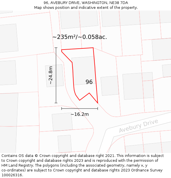 96, AVEBURY DRIVE, WASHINGTON, NE38 7DA: Plot and title map