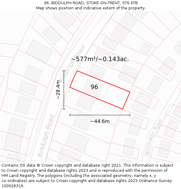 96, BIDDULPH ROAD, STOKE-ON-TRENT, ST6 6TB: Plot and title map