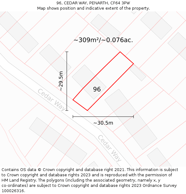 96, CEDAR WAY, PENARTH, CF64 3PW: Plot and title map