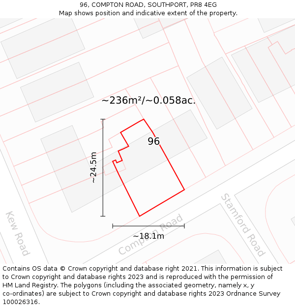 96, COMPTON ROAD, SOUTHPORT, PR8 4EG: Plot and title map