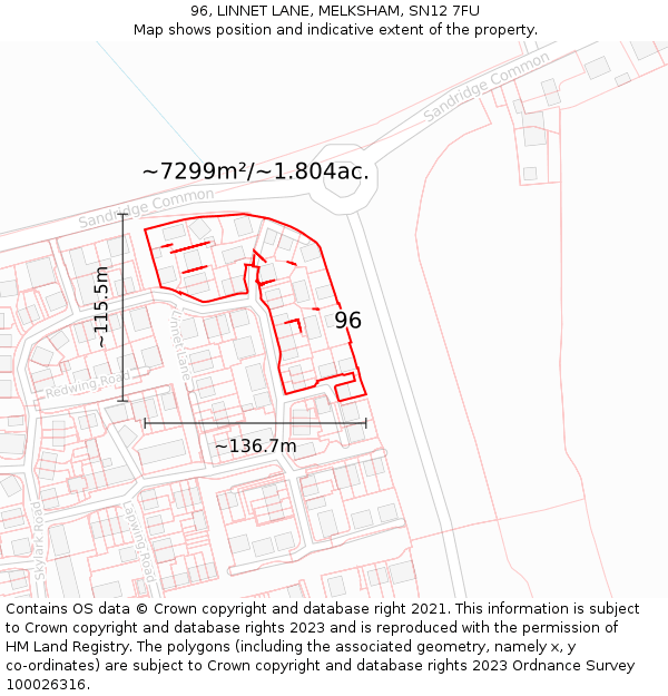 96, LINNET LANE, MELKSHAM, SN12 7FU: Plot and title map