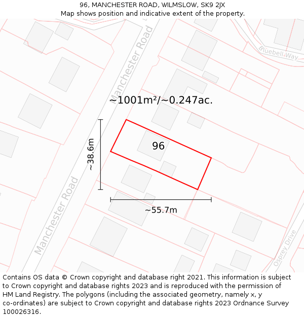 96, MANCHESTER ROAD, WILMSLOW, SK9 2JX: Plot and title map