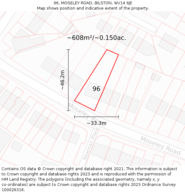 96, MOSELEY ROAD, BILSTON, WV14 6JE: Plot and title map