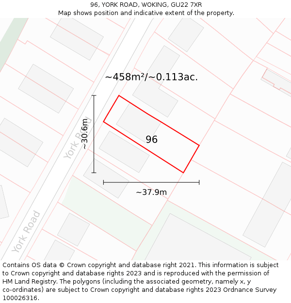 96, YORK ROAD, WOKING, GU22 7XR: Plot and title map