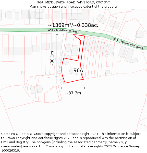 96A, MIDDLEWICH ROAD, WINSFORD, CW7 3NT: Plot and title map