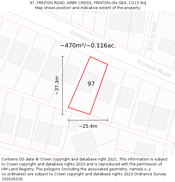 97, FRINTON ROAD, KIRBY CROSS, FRINTON-ON-SEA, CO13 0HJ: Plot and title map