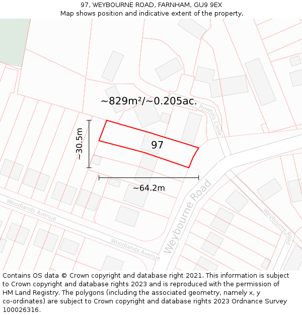 97, WEYBOURNE ROAD, FARNHAM, GU9 9EX: Plot and title map