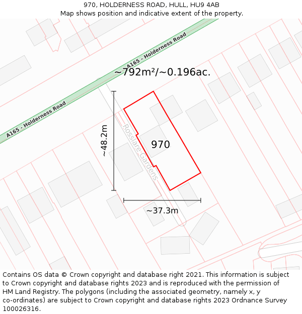 970, HOLDERNESS ROAD, HULL, HU9 4AB: Plot and title map