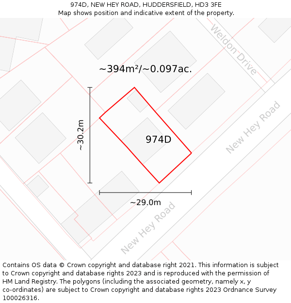 974D, NEW HEY ROAD, HUDDERSFIELD, HD3 3FE: Plot and title map