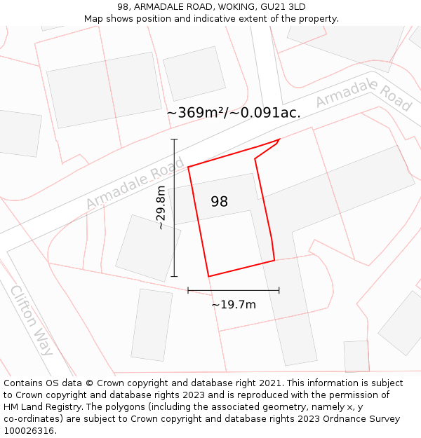 98, ARMADALE ROAD, WOKING, GU21 3LD: Plot and title map