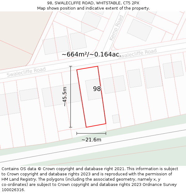 98, SWALECLIFFE ROAD, WHITSTABLE, CT5 2PX: Plot and title map