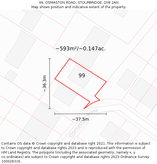 99, OSMASTON ROAD, STOURBRIDGE, DY8 2AN: Plot and title map