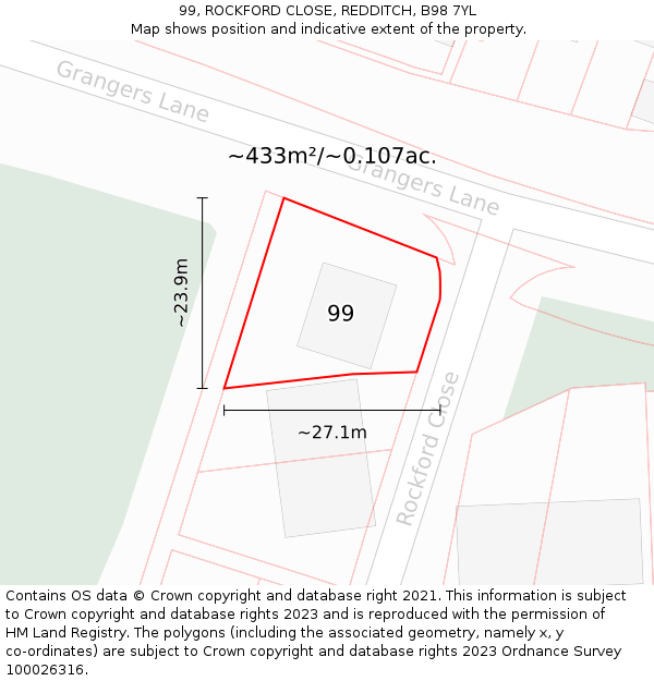 99, ROCKFORD CLOSE, REDDITCH, B98 7YL: Plot and title map