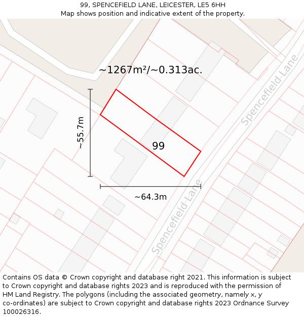 99, SPENCEFIELD LANE, LEICESTER, LE5 6HH: Plot and title map