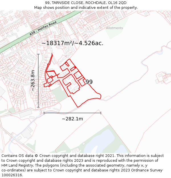 99, TARNSIDE CLOSE, ROCHDALE, OL16 2QD: Plot and title map