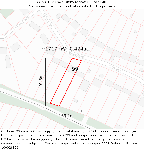 99, VALLEY ROAD, RICKMANSWORTH, WD3 4BL: Plot and title map