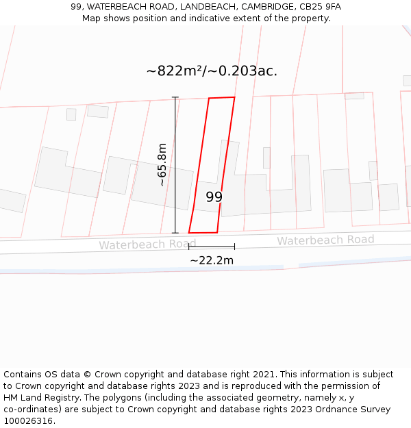 99, WATERBEACH ROAD, LANDBEACH, CAMBRIDGE, CB25 9FA: Plot and title map