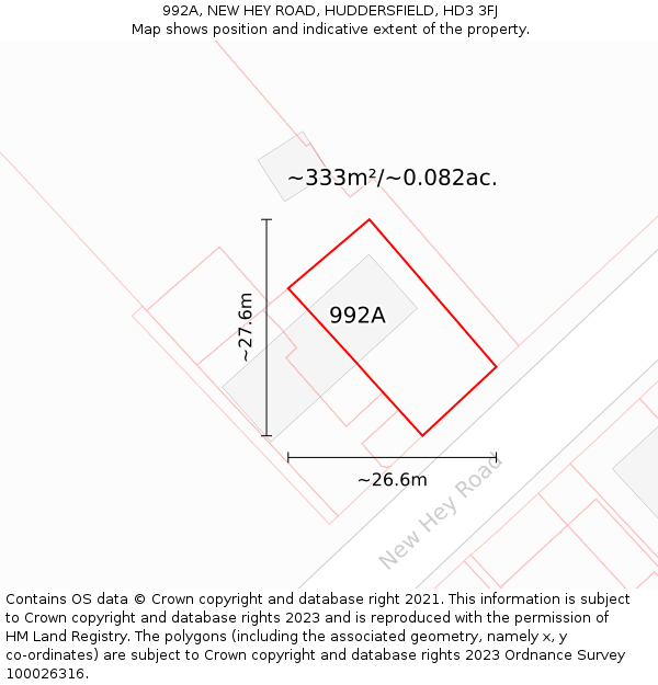 992A, NEW HEY ROAD, HUDDERSFIELD, HD3 3FJ: Plot and title map