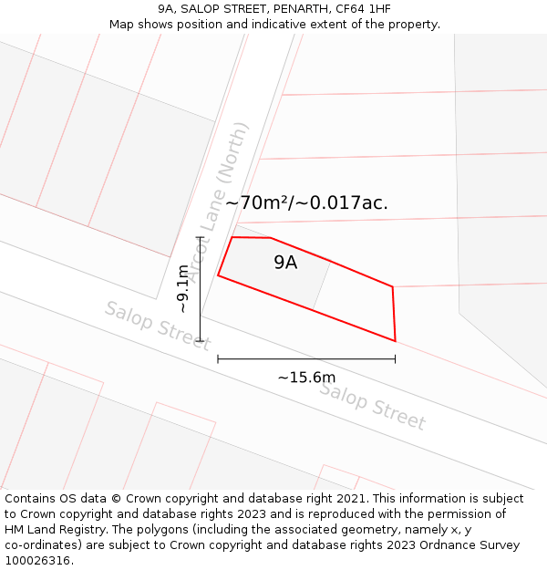 9A, SALOP STREET, PENARTH, CF64 1HF: Plot and title map