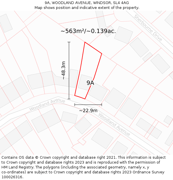 9A, WOODLAND AVENUE, WINDSOR, SL4 4AG: Plot and title map