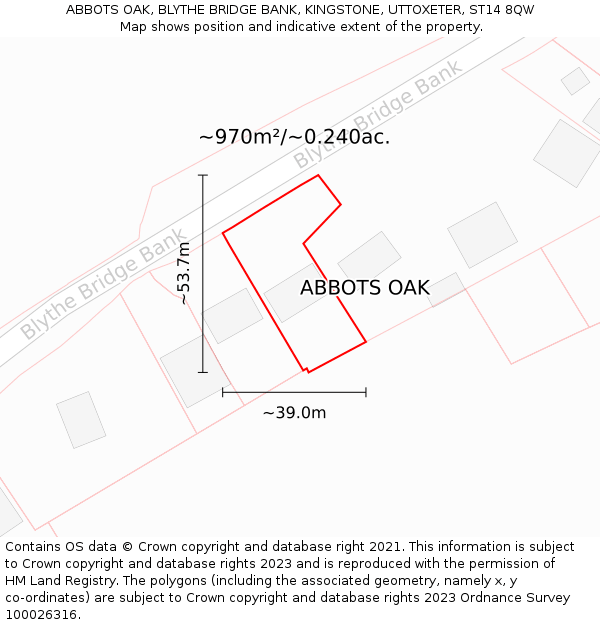 ABBOTS OAK, BLYTHE BRIDGE BANK, KINGSTONE, UTTOXETER, ST14 8QW: Plot and title map