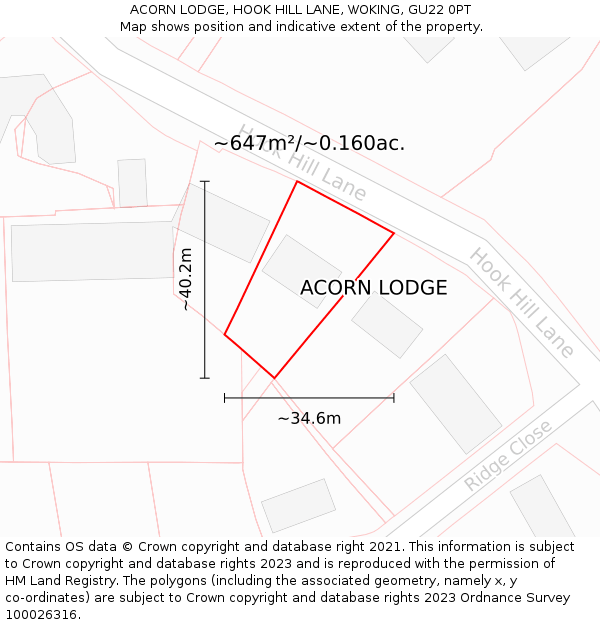 ACORN LODGE, HOOK HILL LANE, WOKING, GU22 0PT: Plot and title map