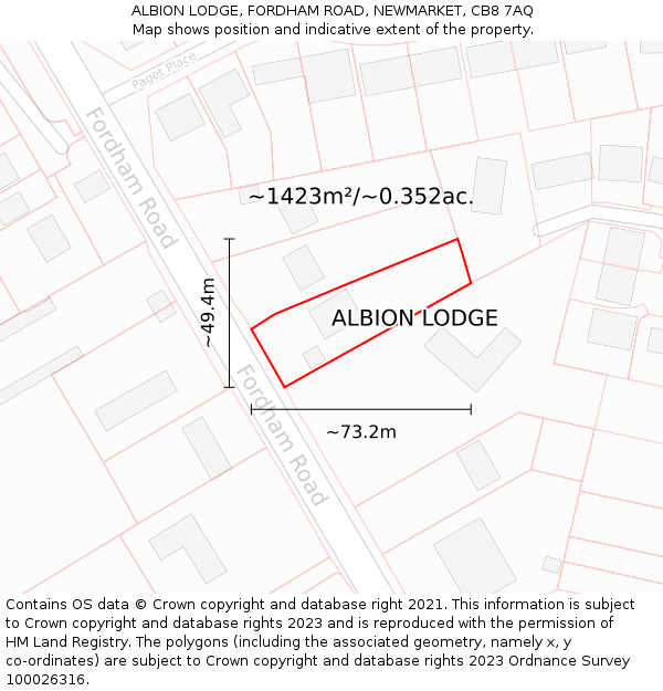 ALBION LODGE, FORDHAM ROAD, NEWMARKET, CB8 7AQ: Plot and title map