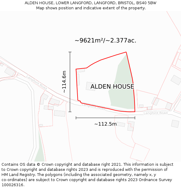 ALDEN HOUSE, LOWER LANGFORD, LANGFORD, BRISTOL, BS40 5BW: Plot and title map