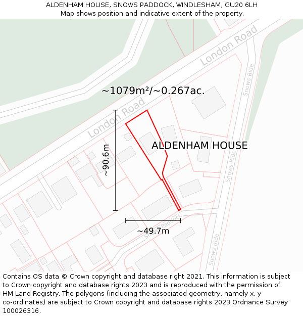 ALDENHAM HOUSE, SNOWS PADDOCK, WINDLESHAM, GU20 6LH: Plot and title map