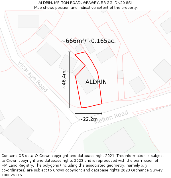 ALDRIN, MELTON ROAD, WRAWBY, BRIGG, DN20 8SL: Plot and title map