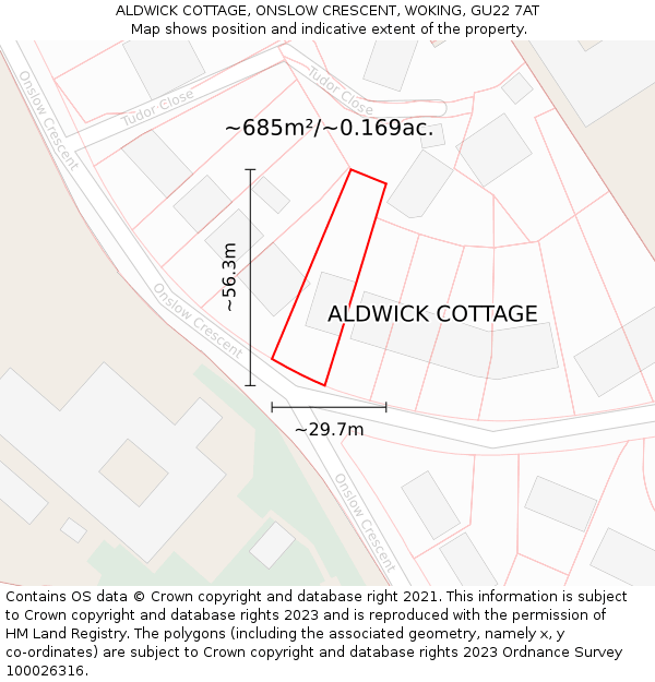 ALDWICK COTTAGE, ONSLOW CRESCENT, WOKING, GU22 7AT: Plot and title map