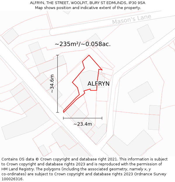 ALFRYN, THE STREET, WOOLPIT, BURY ST EDMUNDS, IP30 9SA: Plot and title map