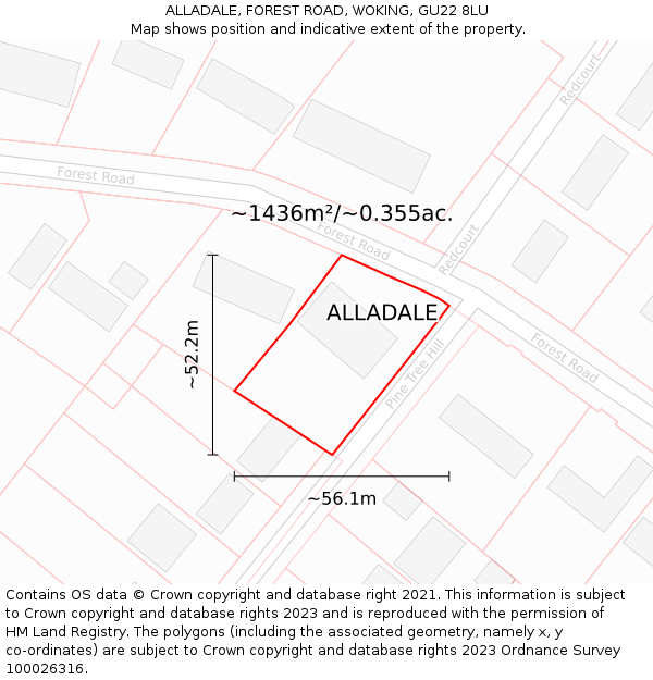 ALLADALE, FOREST ROAD, WOKING, GU22 8LU: Plot and title map