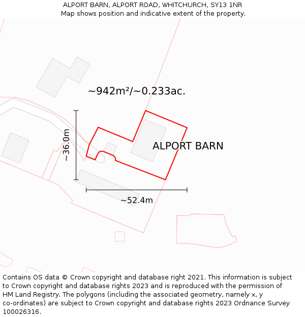 ALPORT BARN, ALPORT ROAD, WHITCHURCH, SY13 1NR: Plot and title map