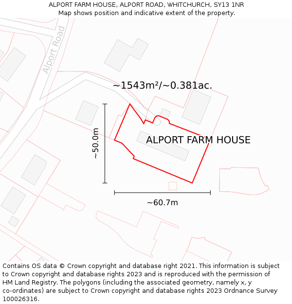 ALPORT FARM HOUSE, ALPORT ROAD, WHITCHURCH, SY13 1NR: Plot and title map