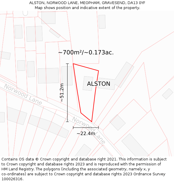 ALSTON, NORWOOD LANE, MEOPHAM, GRAVESEND, DA13 0YF: Plot and title map
