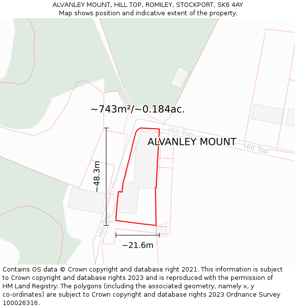 ALVANLEY MOUNT, HILL TOP, ROMILEY, STOCKPORT, SK6 4AY: Plot and title map