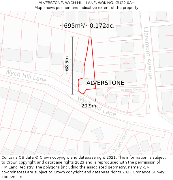 ALVERSTONE, WYCH HILL LANE, WOKING, GU22 0AH: Plot and title map