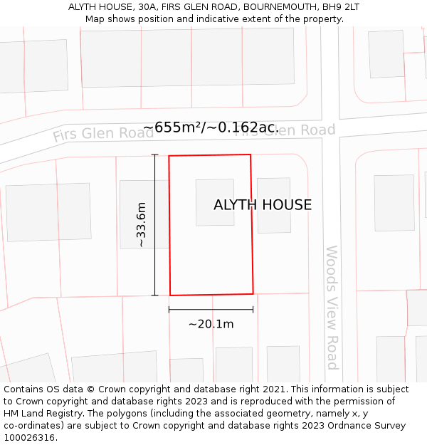 ALYTH HOUSE, 30A, FIRS GLEN ROAD, BOURNEMOUTH, BH9 2LT: Plot and title map