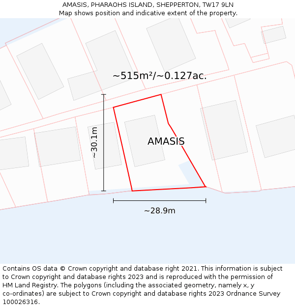 AMASIS, PHARAOHS ISLAND, SHEPPERTON, TW17 9LN: Plot and title map