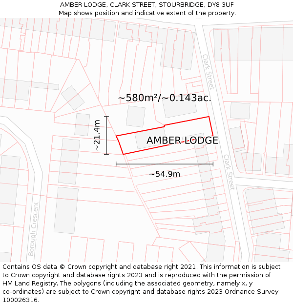 AMBER LODGE, CLARK STREET, STOURBRIDGE, DY8 3UF: Plot and title map